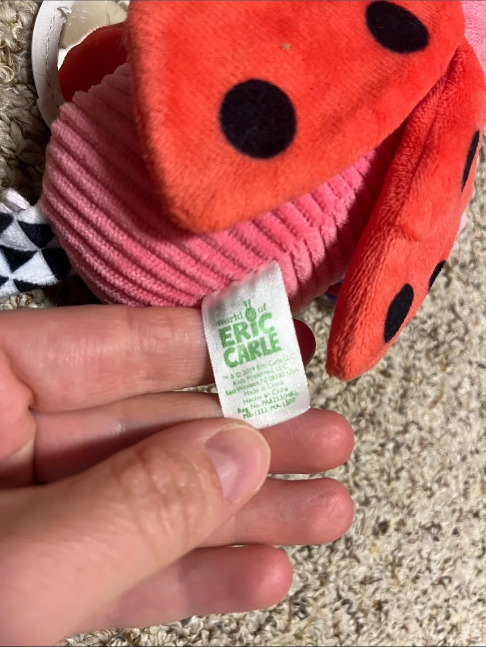 Eric Carle Pink Ladybug Sensory Plush Toy with Teether Rings